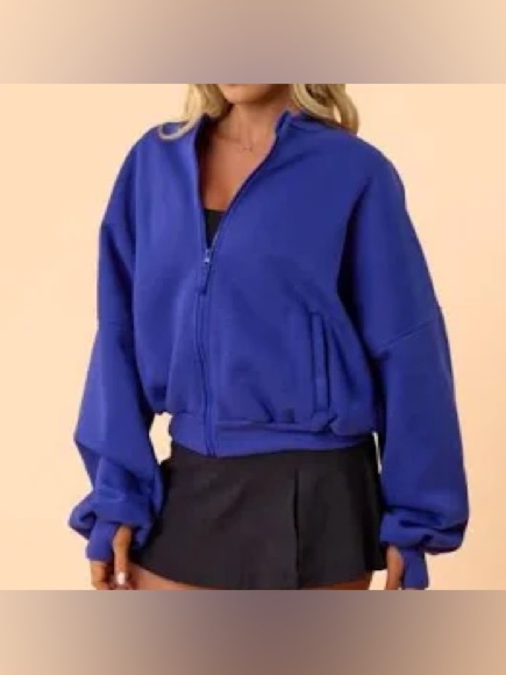 Blogilates Royal Blue Marshmallow Bomber Jacket - Full Zip Comfort